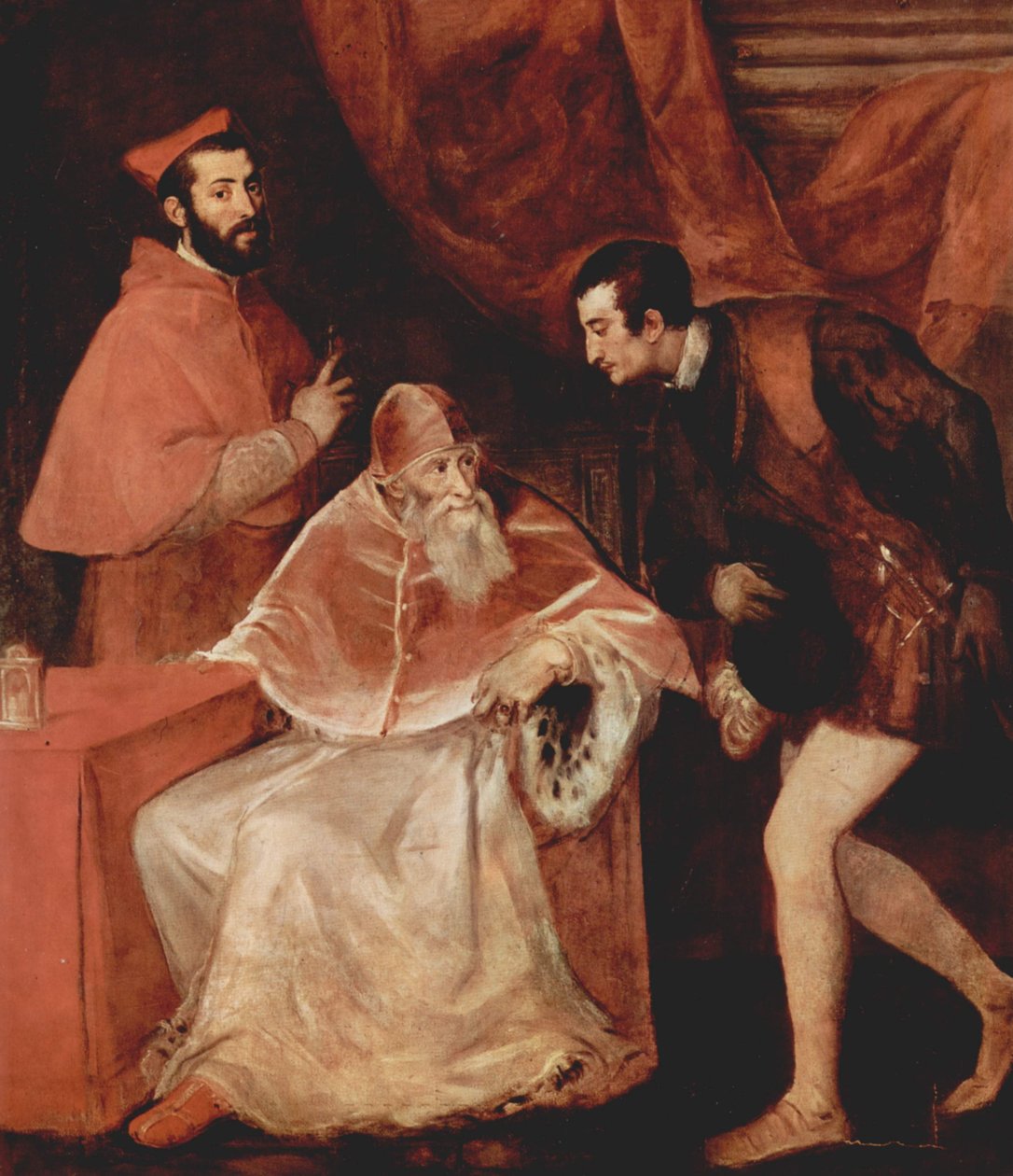 Pál pápa portréja Alessandro Farnese bíborossal és Ottavio Farnese herceggel alkotó: Tiziano Vecelli