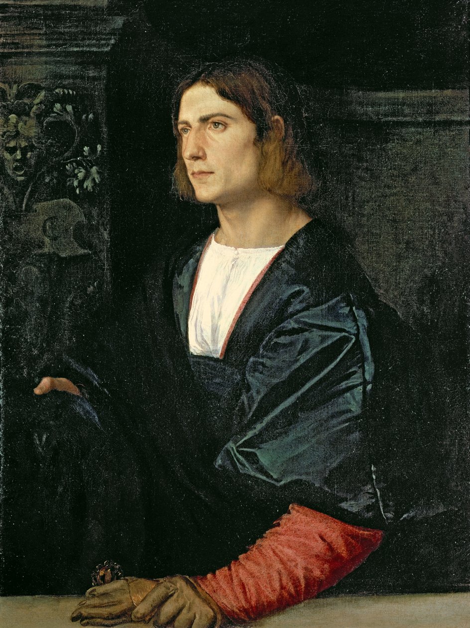Fiatal férfi sapkával és kesztyűvel, 1515 körül alkotó: Tiziano Vecelli