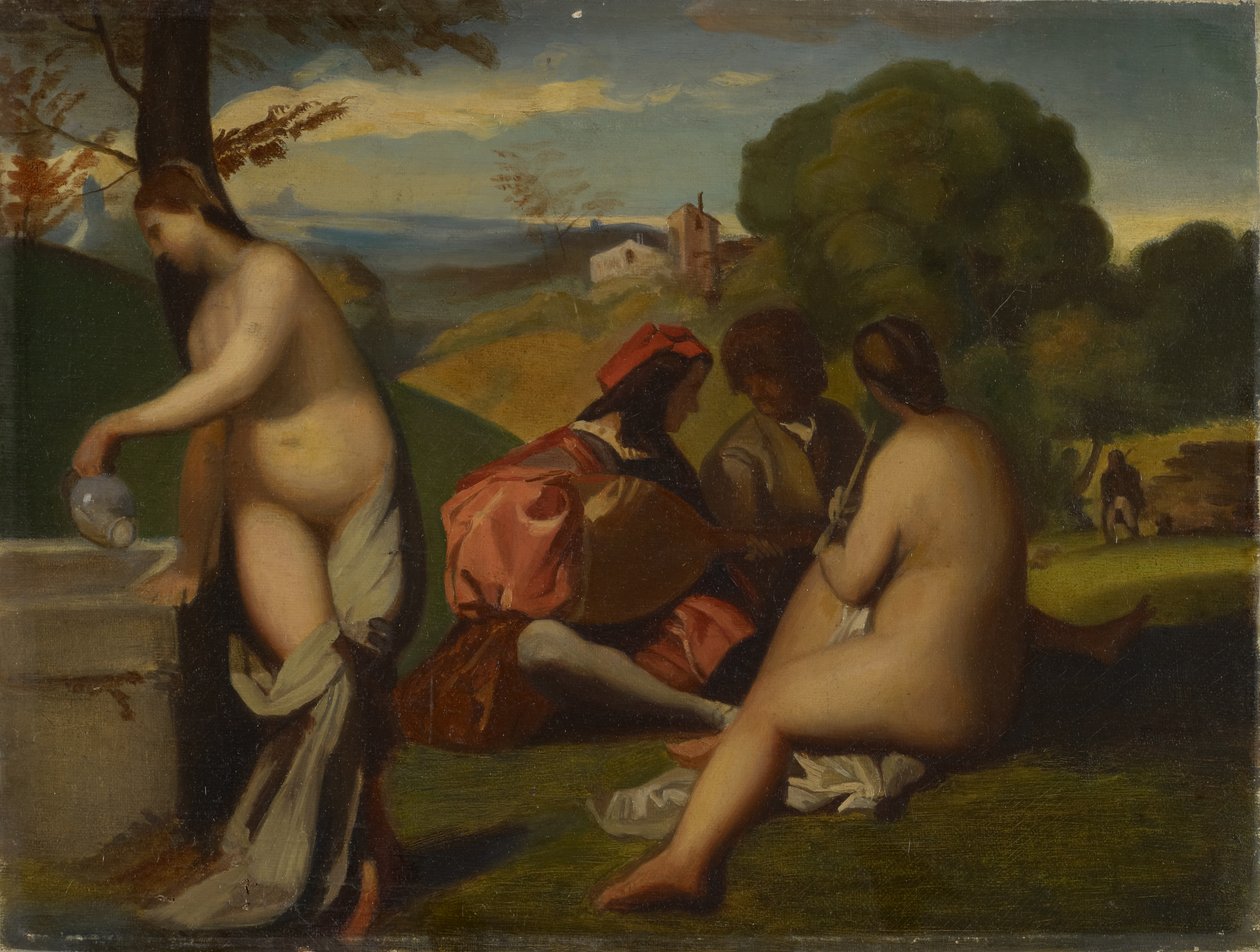 Pásztorkoncert, 1838-43 (olaj, vászon és karton) alkotó: Titian c.1488 1576 manner of Titian c.1488 1576 manner of