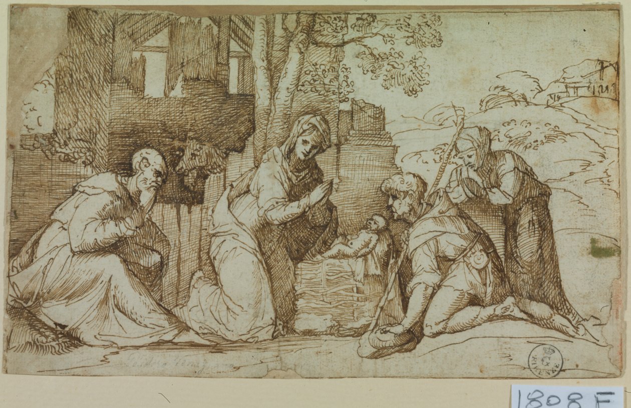 A Pásztorok imádása (toll és tinta papíron) alkotó: Titian (c.1488 1576)