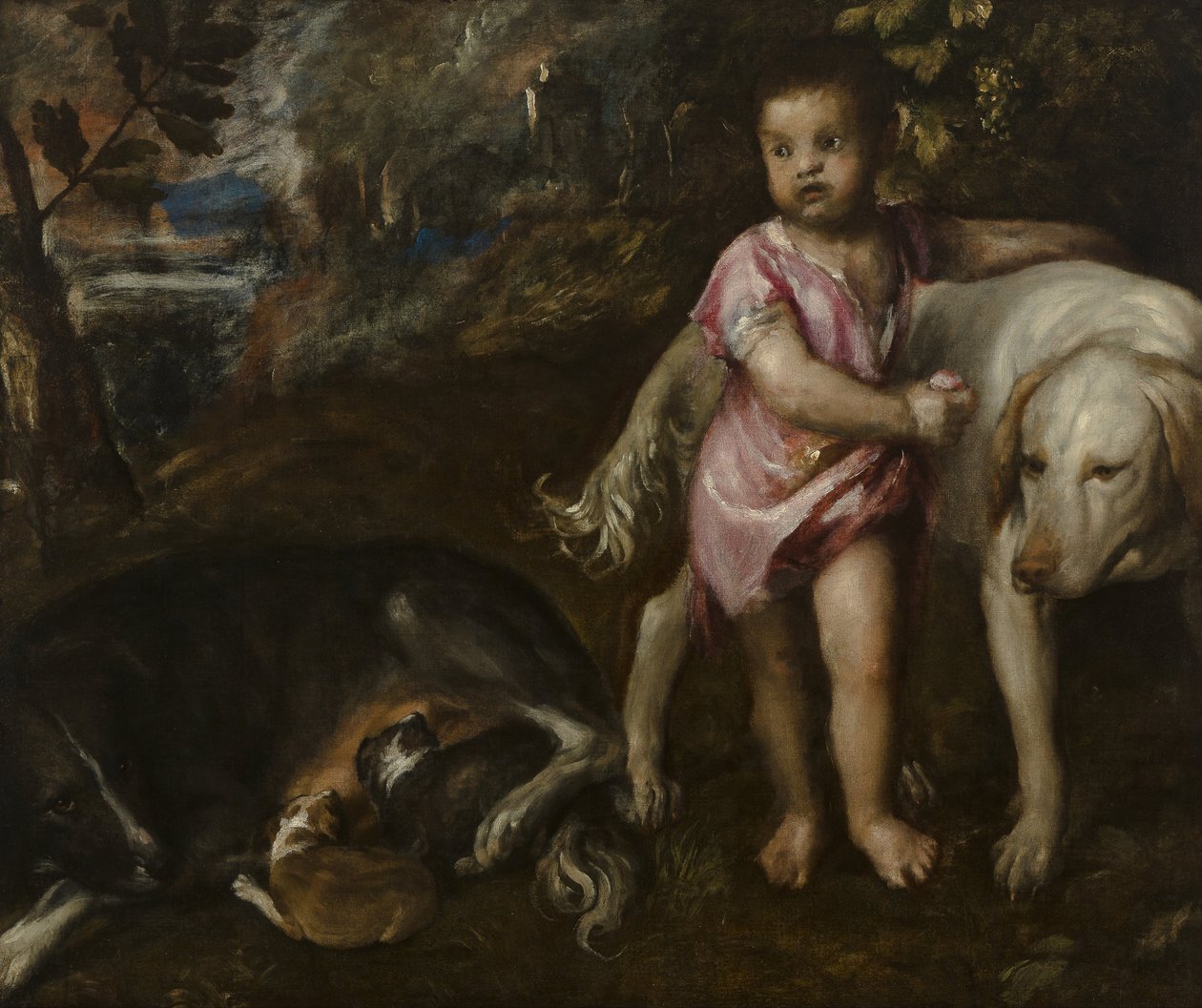 Fiú kutyákkal a tájban alkotó: Titian (c.1488 1576)