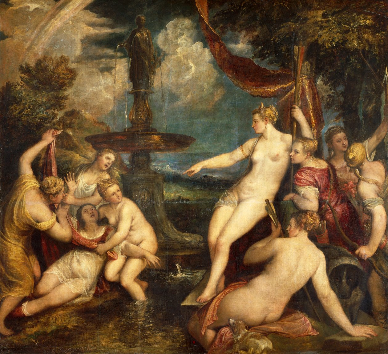 Diana és Callisto, Tizianus (kb. 1490-1576), olaj, vászon alkotó: Titian (c.1488 1576)