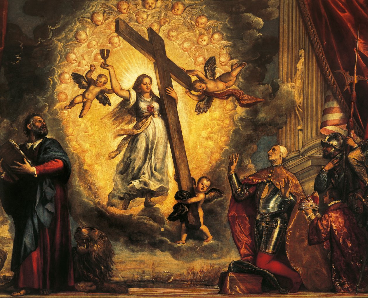 Antonio Grimani dózsa térdelt Hit és Szent Márk előtt, Tizianustól (1490-1576 körül) alkotó: Titian (c.1488 1576)