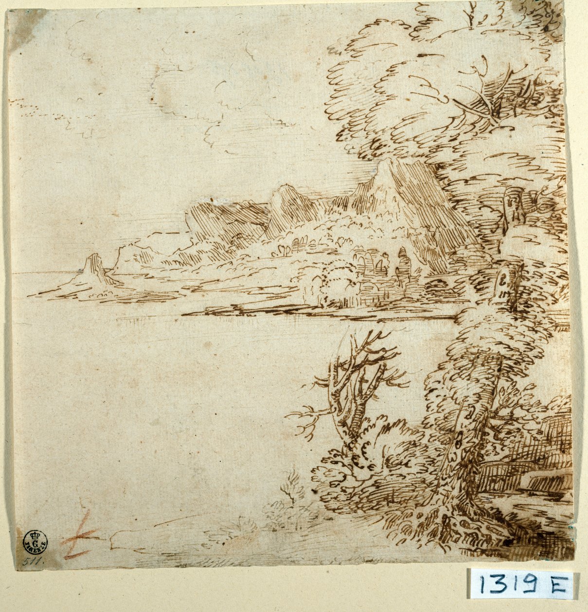 Kilátás a hegyvidéki partra (tinta papíron) alkotó: Titian (c.1488 1576)