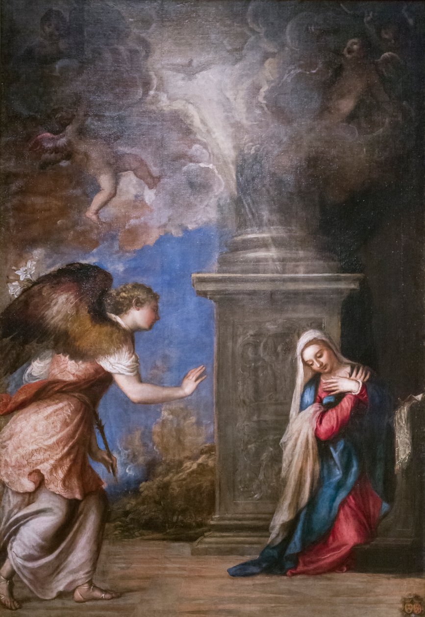 Angyali üdvözlet, Tiziano Vecellio (olaj, vászon) alkotó: Titian (c.1488 1576)
