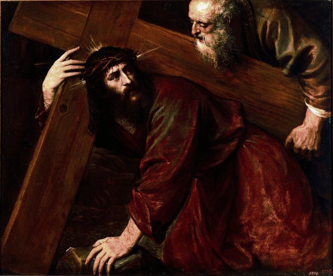 Krisztus és a cirenei Simon cirénei Simon (a cirenei) segít Jézusnak vinni a keresztjét. Tiziano Vecellio Tizianus című festménye (1485-1576) alkotó: Tiziano Vecelli