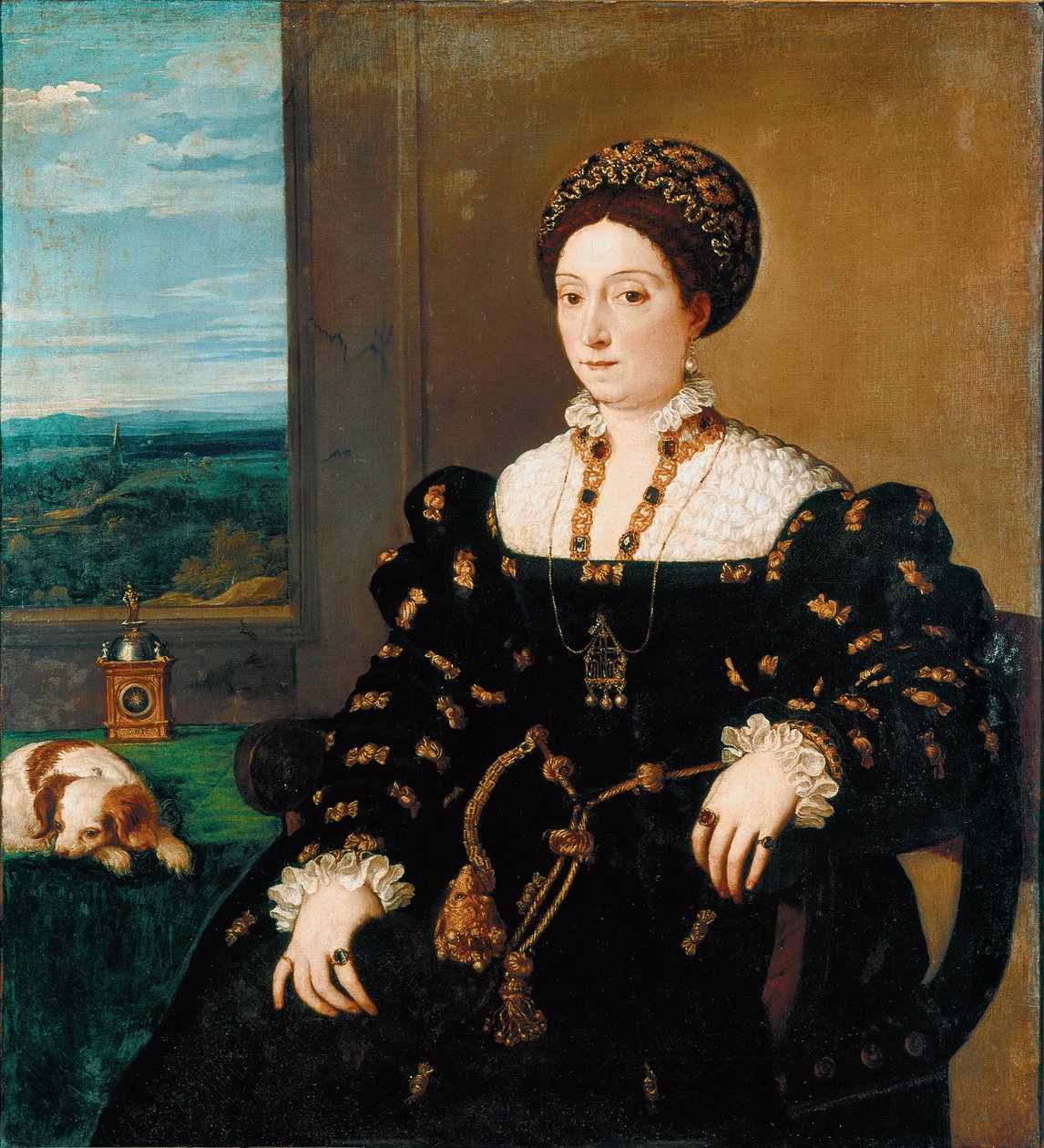 Eleonora Gonzaga (Gonzaga), Urbino hercegnő portréja Tiziano Vecellio Tizianus nevű festménye (kb. 1490-1576) alkotó: Tiziano Vecelli