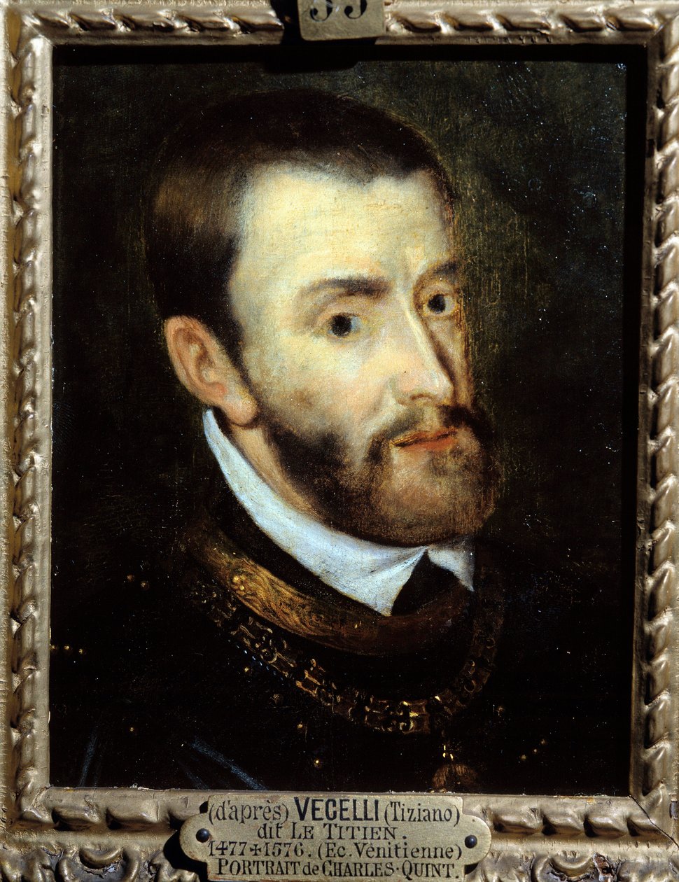 V. Károly császár portréja (1500-1558) Augustine Quesnel (1595-1661) festménye Tiziano Vecellio néven ismert Le Titian (1485-1576) 16. századi festménye. Chantilly, Musee Conde alkotó: Titian (c.1488 1576)