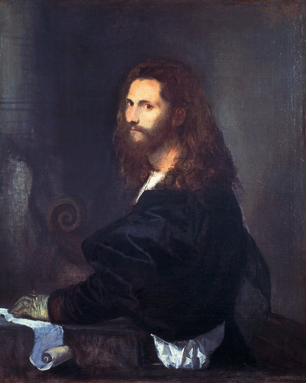 Zenész portréja, Tiziano Vecellio (1490-1576), olaj, vászon, 82x99 cm. alkotó: Titian (c.1488 1576)