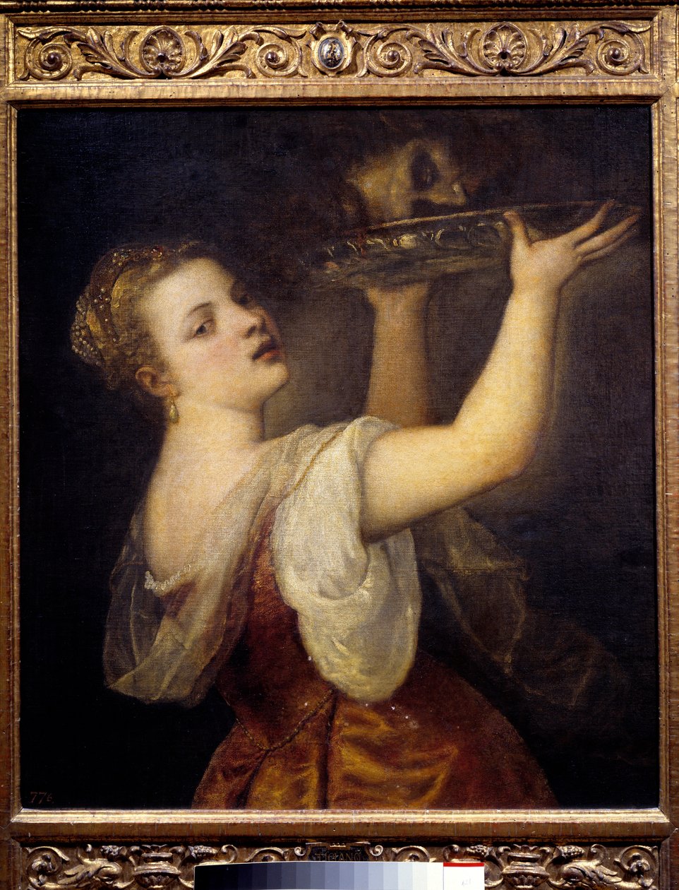 Salome kezében Keresztelő Szent János fejével Egy banketten Salome, II. Heródes Antipas (Kr. e. 21-39) gyönyörű lánya táncol, és egy díszletben Keresztelő János fejét kéri ajándékba anyjának, Herodiádnak. Tiziano Vecellio festménye cal alkotó: Tiziano Vecelli