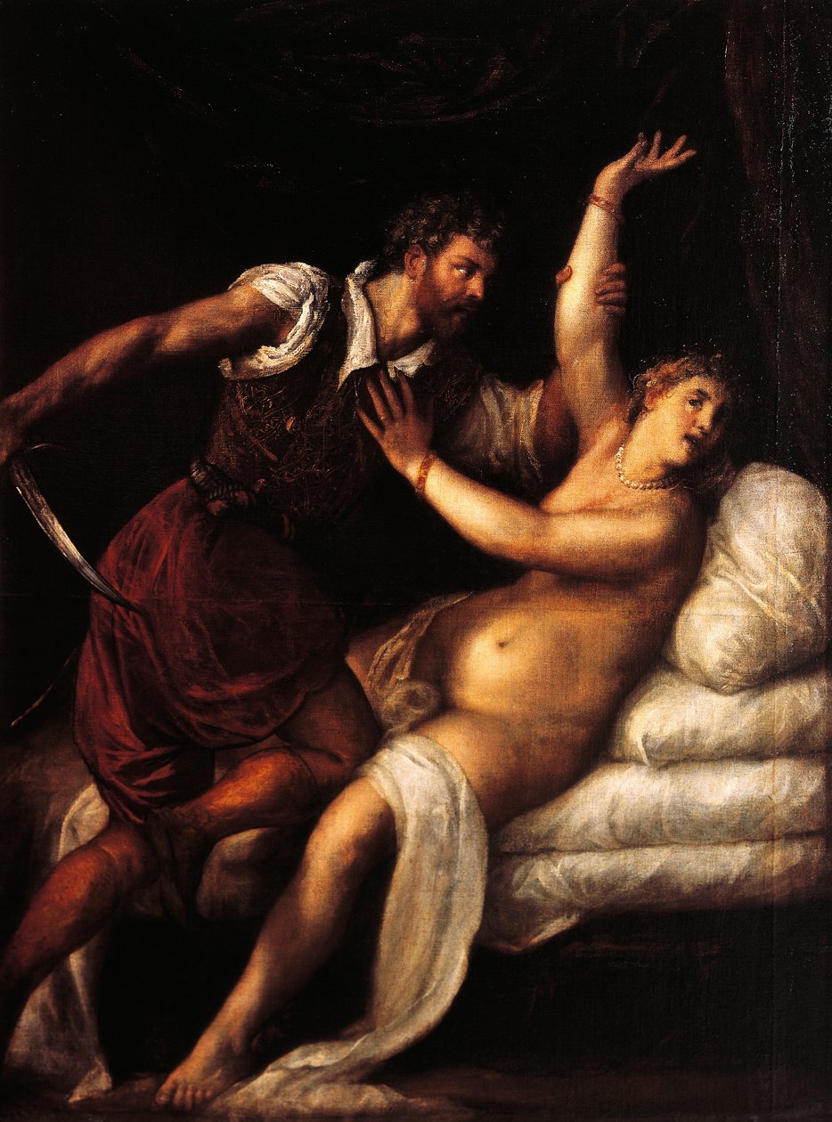 Tarquinius és Lucretia, Tizianus (kb. 1490-1576), olajtábla, 84x68 cm alkotó: Titian (c.1488 1576)