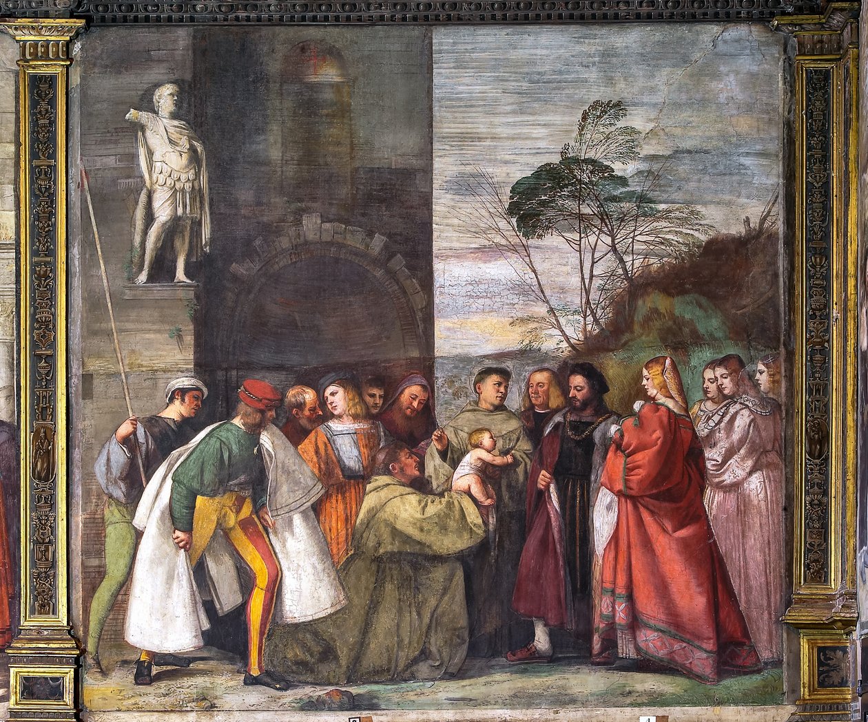 Az anya ártatlanságát hirdető baba, az északi fal, a szentek iskolája, 2195188-as részlet alkotó: Titian (c.1488 1576)