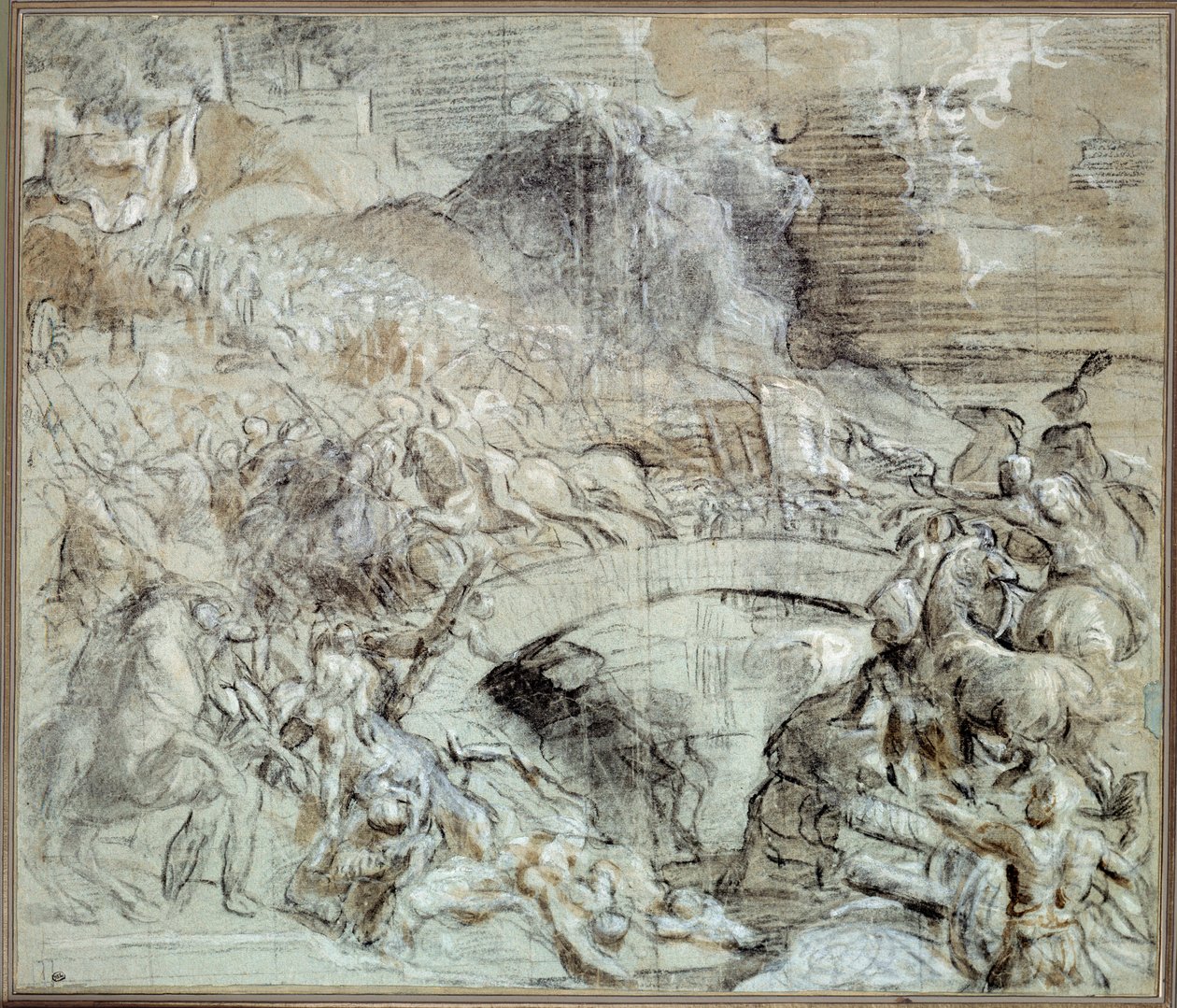 Itáliai háborúk: „” A cadore-i csata”” Az a csata, hogy 1508 körül Pieve di Cadore városa a velenceiekkel szövetkezett I. Habsburg Maximilian csapataival. Tiziano vecellio (1485-1576) Tizianus rajza fekete kővel és mosással. 16 alkotó: Tiziano Vecelli