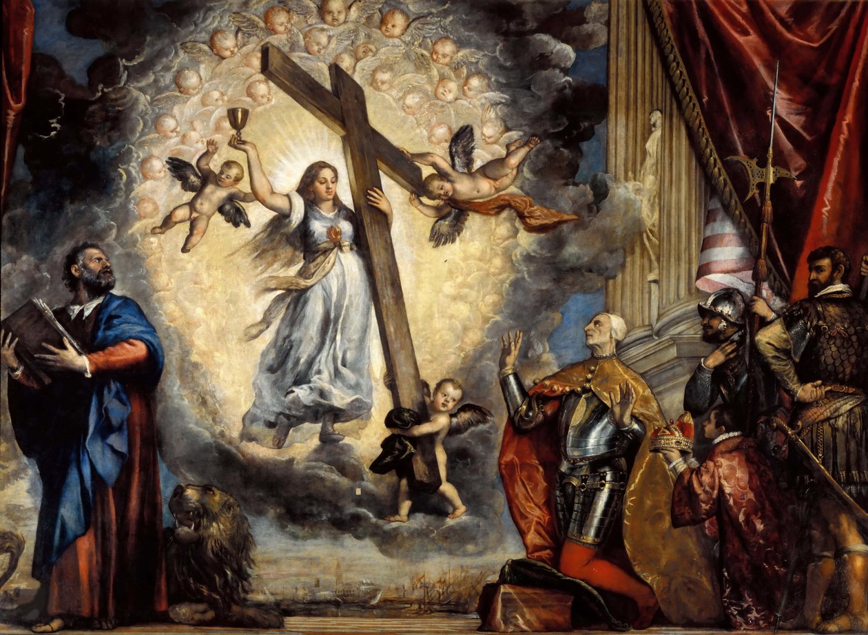 Antonio Grimani dózsa a hit előtt térdelt, 1555 és 1576 között. alkotó: Titian