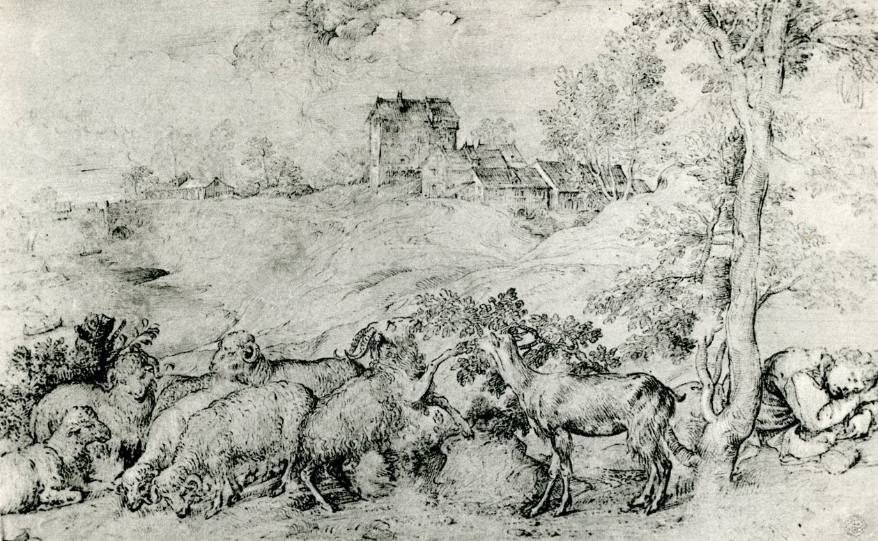 Táj birkanyájjal, c1520, 1937 alkotó: Tiziano Vecelli