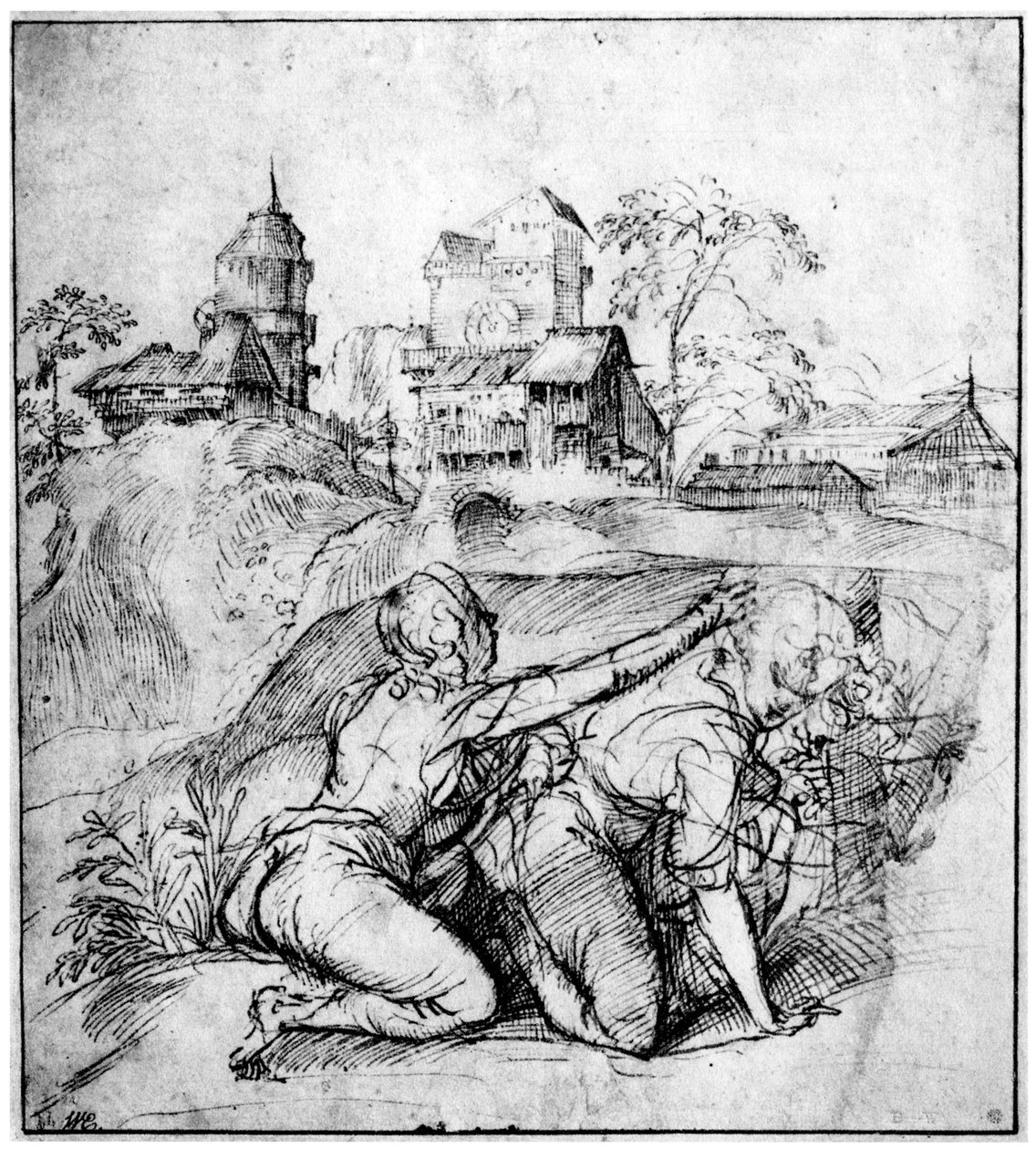 Táj két fiatallal, c1510, 1937 alkotó: Tiziano Vecelli