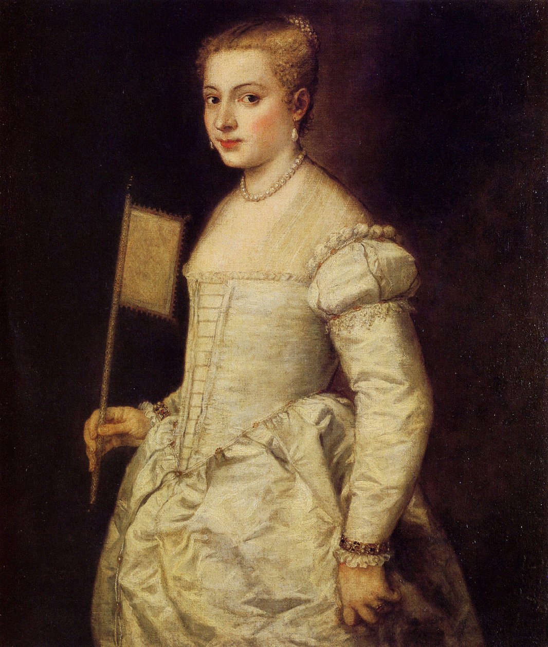 Fehér ruhás hölgy portréja, 1561 körül. alkotó: Titian