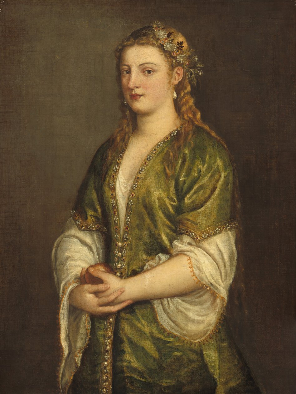 Nő, aki egy almát tart, c. 1550. alkotó: Titian