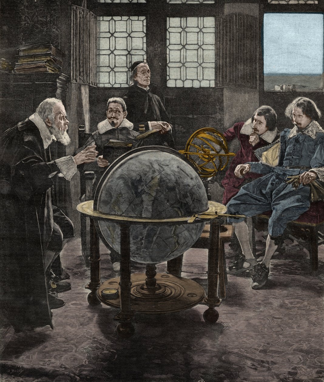 John Milton (1608-1674) meglátogatta Galileo Galileit (Galilea) az inkvizíció börtönében a Firenze melletti Arcetriben, 1640-ben. 19. századi metszet T. Lessi festményéről. alkotó: Tito Lessi