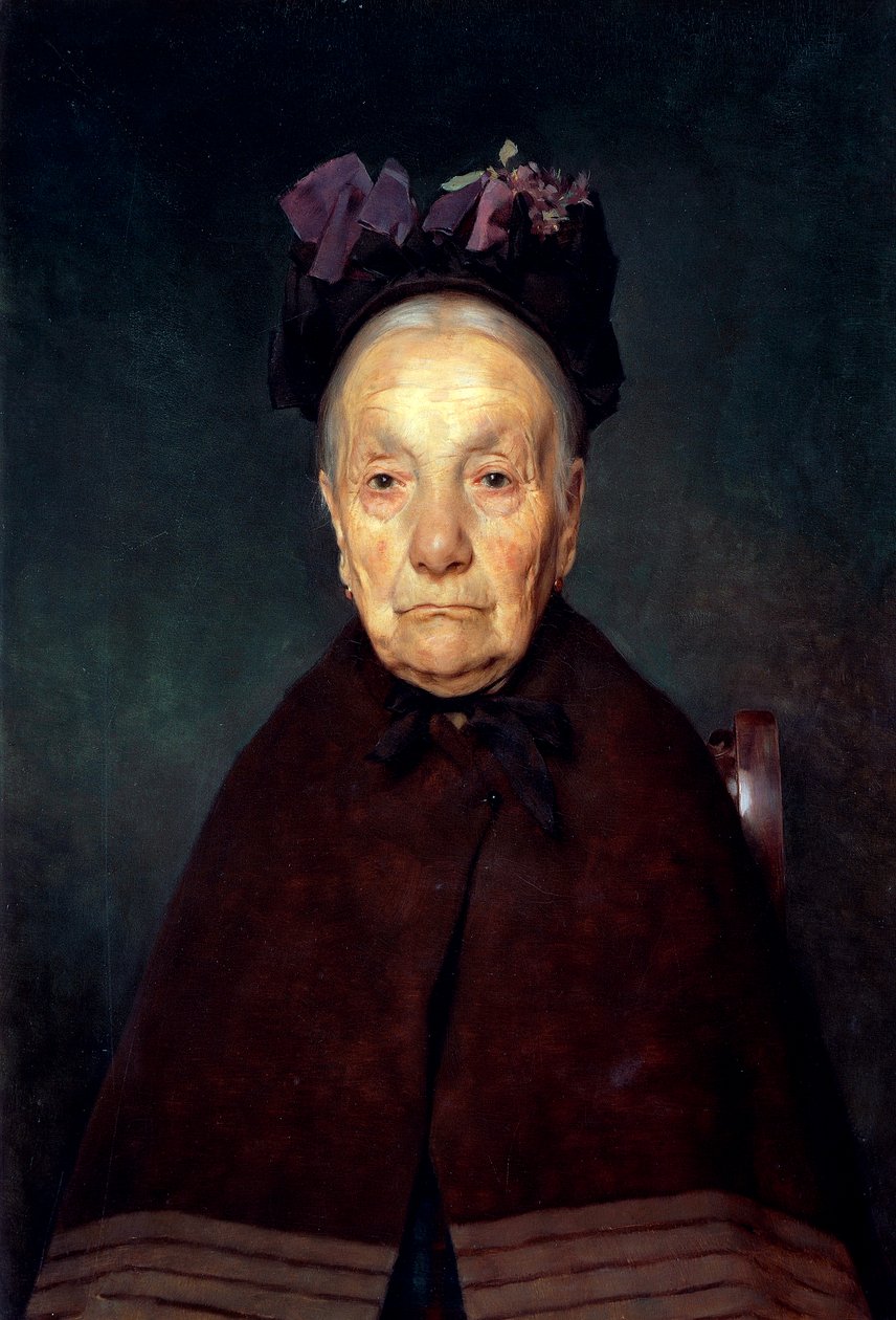 Tito Lessi (1858-1917) öregasszony portréja, olajtábla, 33x22 cm, 1897 körül alkotó: Tito Lessi