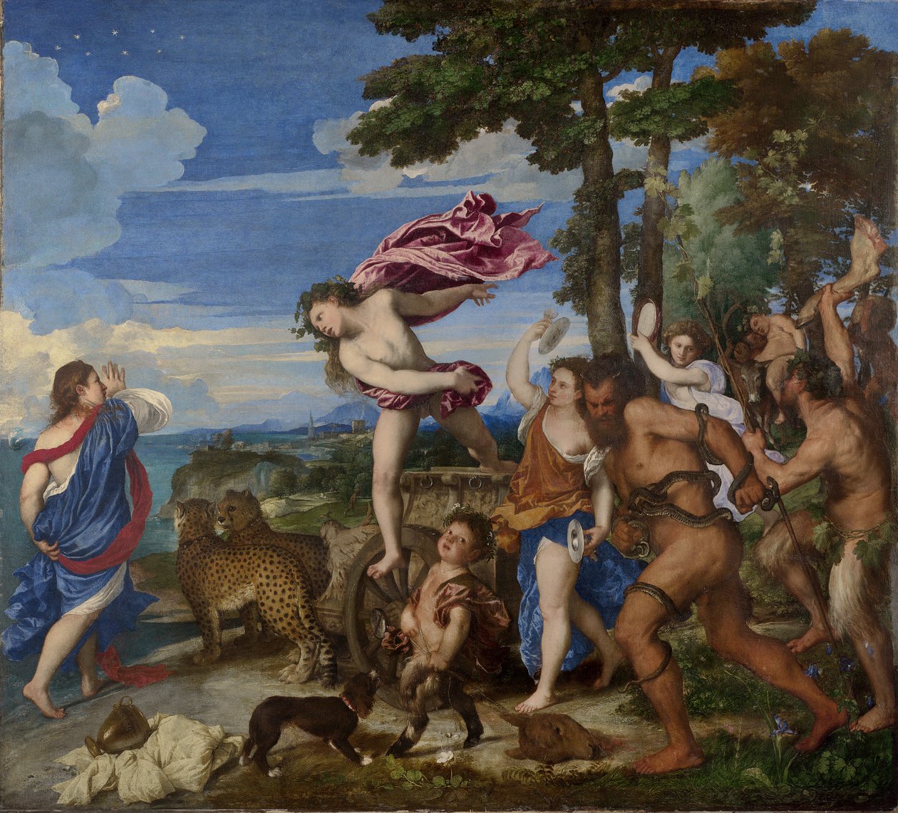 Bacchus és Ariadne, 1520-23 (restaurálás előtt) alkotó: Tiziano Vecelli