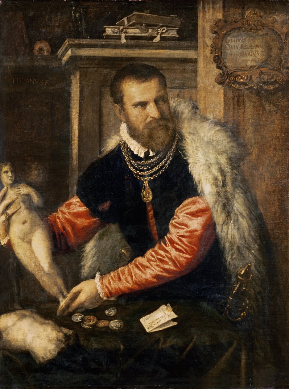 Jacopo Strada (1515-88) művészeti szakértő és műtárgy vásárló, I. Ferdinánd, II. Maximilian és II. Rudolf császár, 156768 alkotó: Tiziano Vecelli