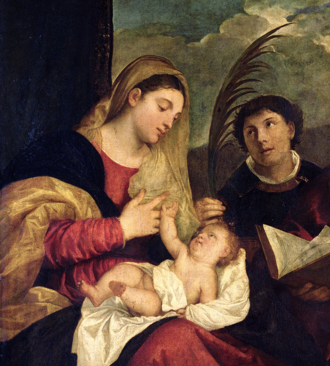 Madonna és gyermeke SS-sel. Stephen, Jerome és Maurice (108505 részlet) alkotó: Tiziano Vecelli