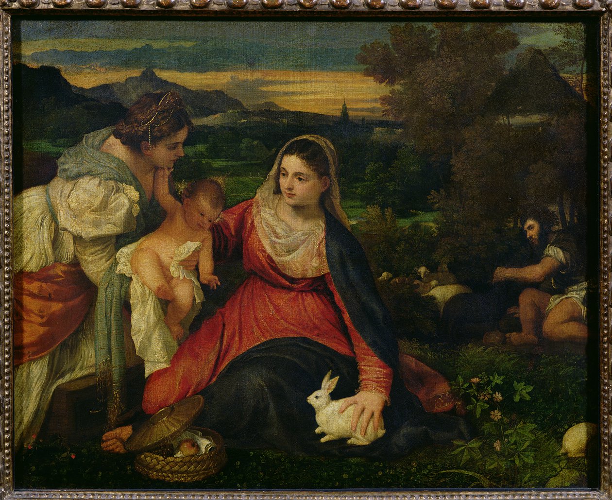 Madonna és gyermeke Szent Katalinnal (A nyúl szűze) 1530 körül alkotó: Tiziano Vecelli