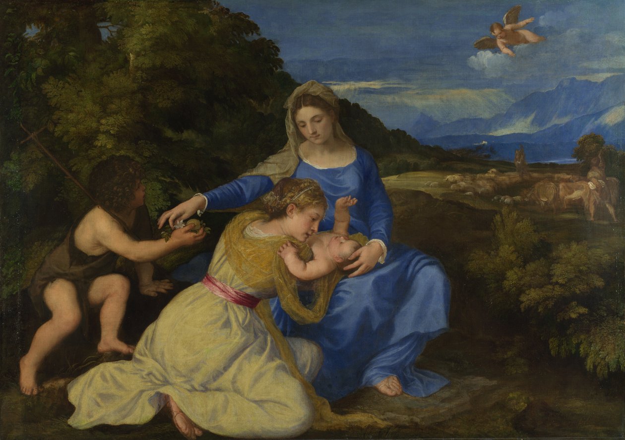 Szűz és gyermek az ifjú Keresztelő Szent Jánossal Az Aldobrandini Madonna, 1532 körül alkotó: Tiziano Vecelli