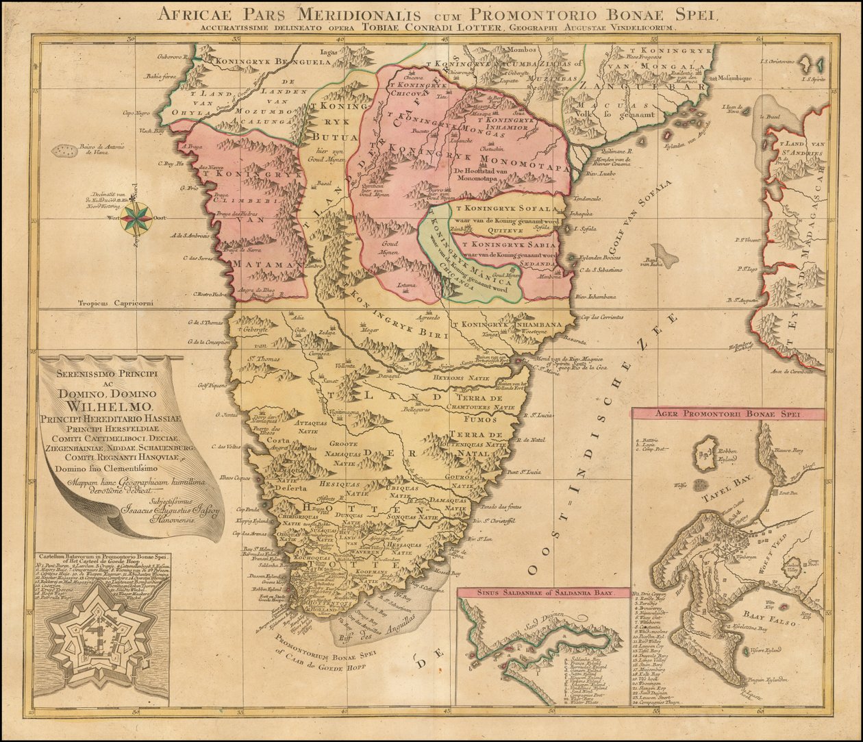 Dél-Afrika 1778-as térképe Tobias Conrad Lotter tollából. alkotó: Tobias Conrad Lotter