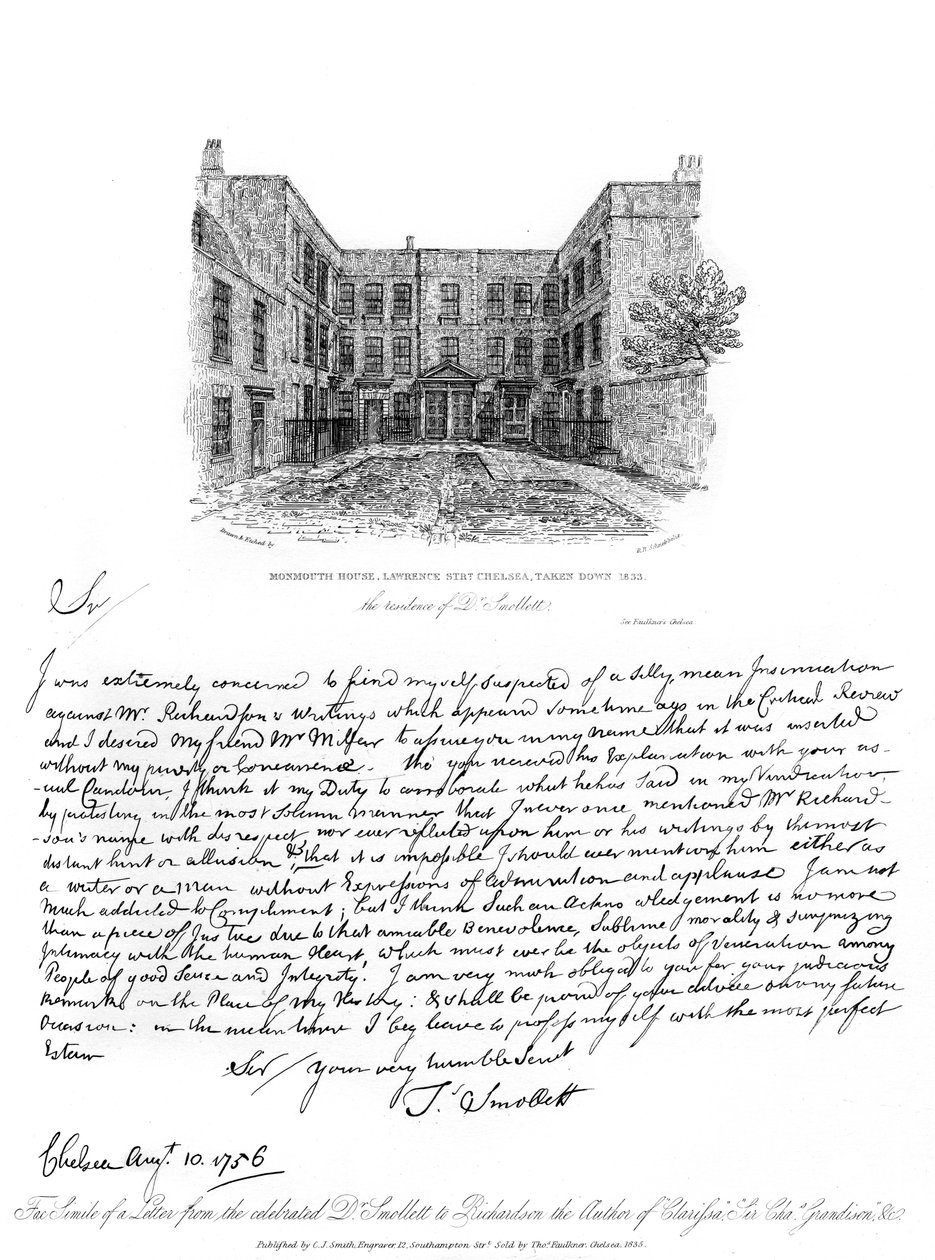 Dr. Smollett levele Samuel Richardsonnak, 1756, 1840. alkotó: Tobias George Smollett