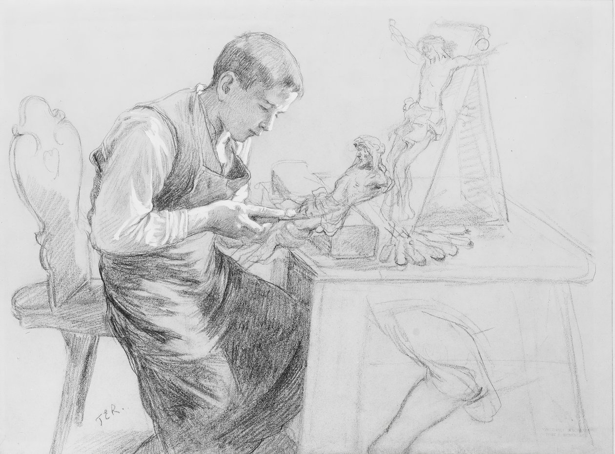 Tanulmány egy fiúról, aki feszületet farag, kb. 1908. alkotó: Toby E Rosenthal