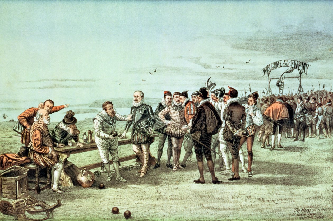 Az 1888-as Armada a láthatáron, miniszterek játék közben, a "Szent István Szemle bemutató karikatúrájából", 1888. július 21. alkotó: Tom Merry