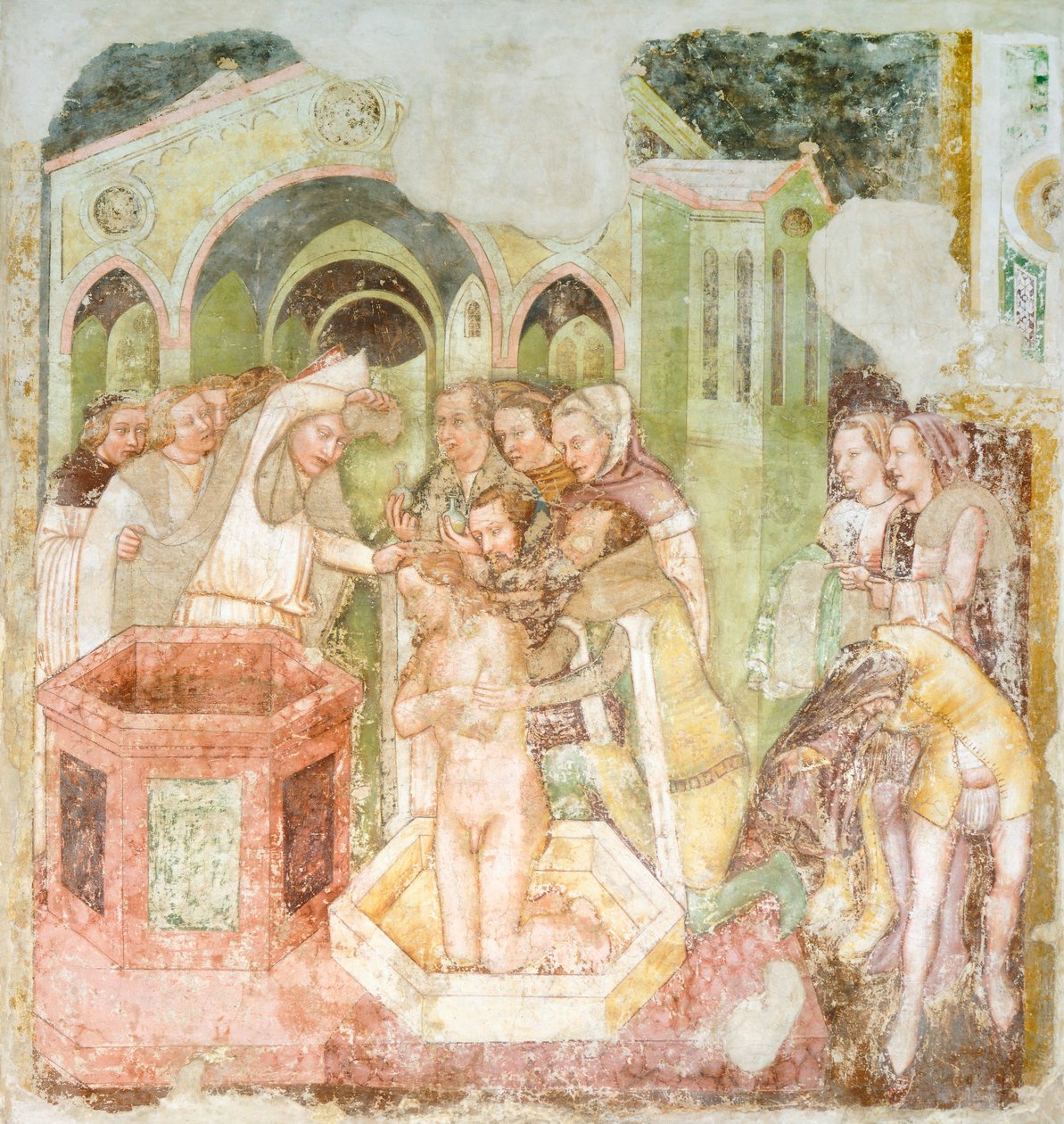 Anglia hercegének megkeresztelkedése, részlet a Szent Orsolya legendája című freskóról alkotó: Tomaso da (late 15th century) Modena