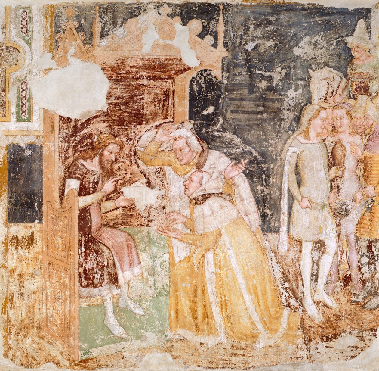 Nagykövetek küldése Anglia királyától, részlet a Szent Orsolya történeteiből, Tommaso da Modena (1326-1379), freskó alkotó: Tomaso da (late 15th century) Modena