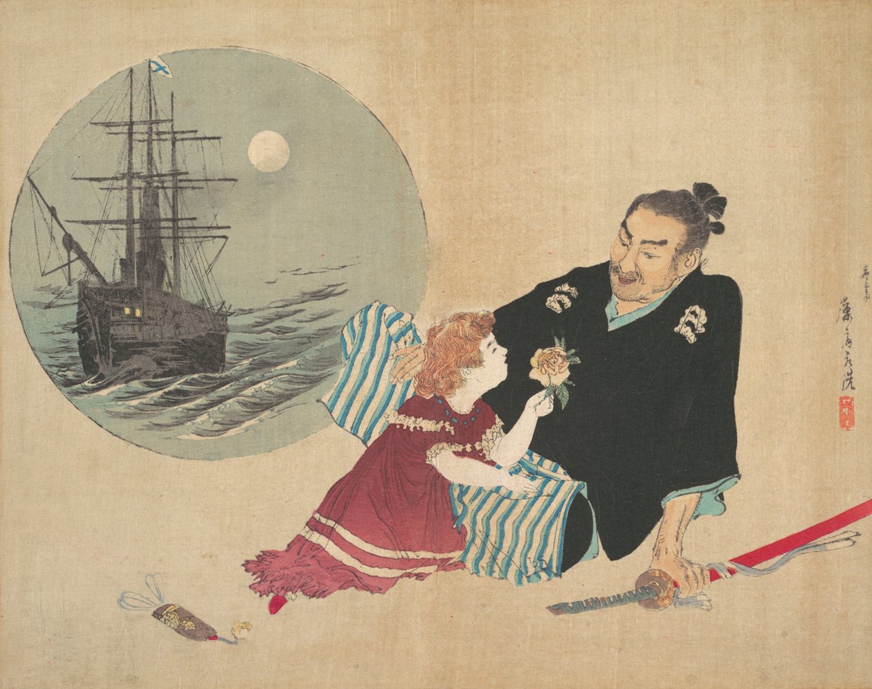 Fekete Hajó, Kurofune, illusztráció a Bugei Kurabu Irodalmi Klubtól. alkotó: Tomioka Eisen