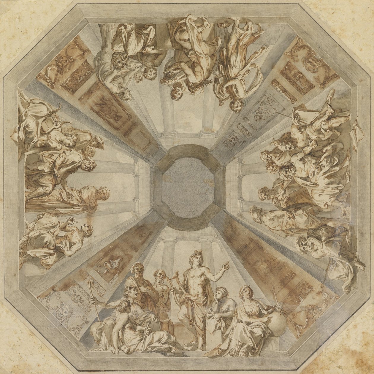 Tanulmány Apolló diadaláról a Sala delle Muse mennyezetéhez, Museo Pio-Clementino, Vati ... alkotó: Tommaso Maria Conca