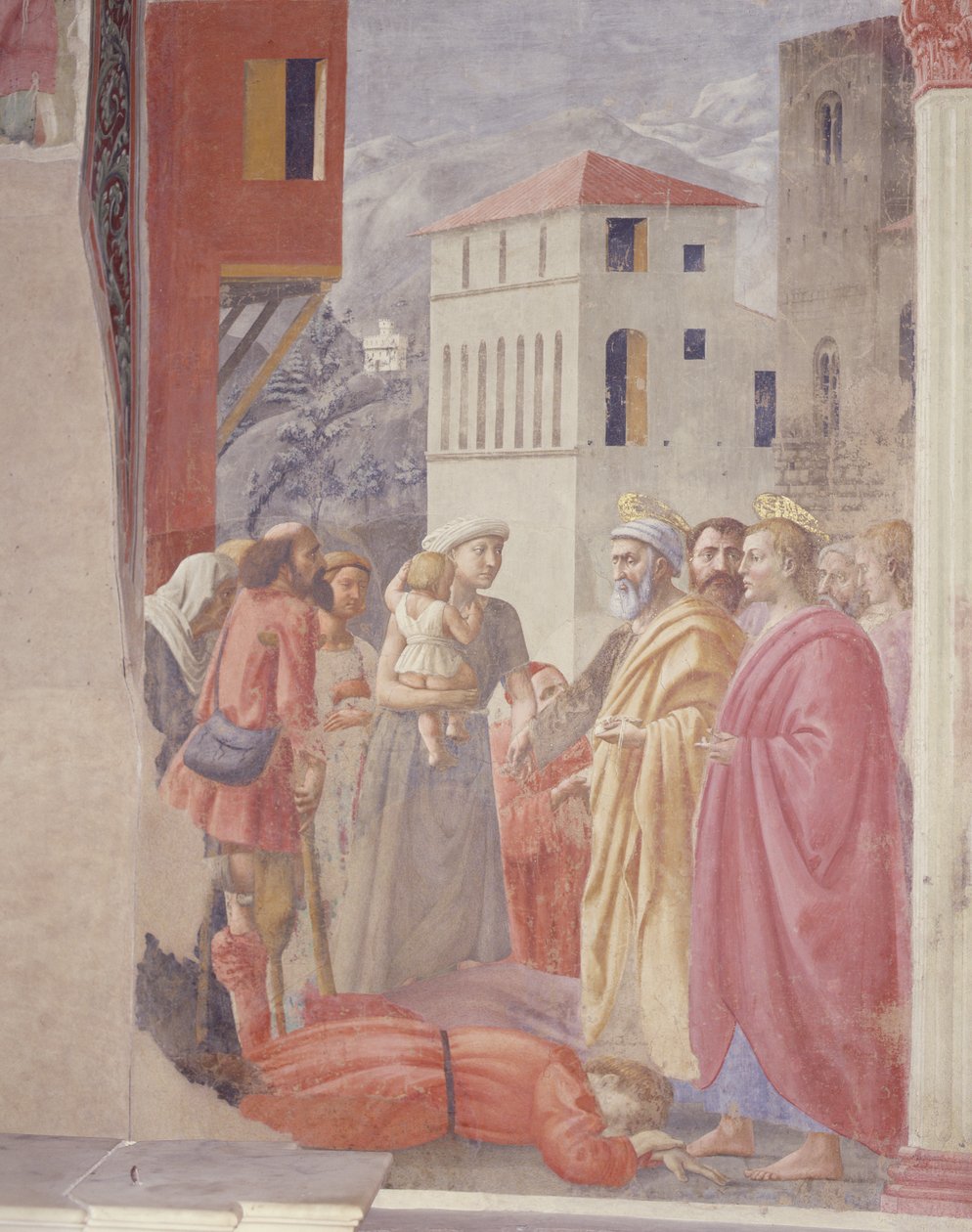Az alamizsnaosztás és Ananiás halála alkotó: Tommaso Masaccio