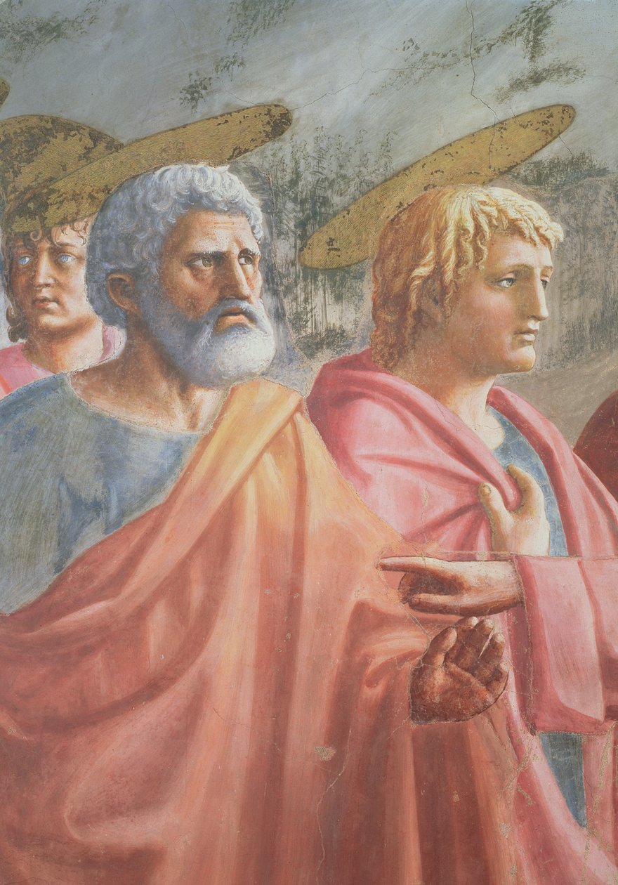 Tiszteletpénz: Szent Péternek Krisztus parancsolta, hogy fogjon halat, szintén Szent János evangélista, 1427 körül alkotó: Tommaso Masaccio