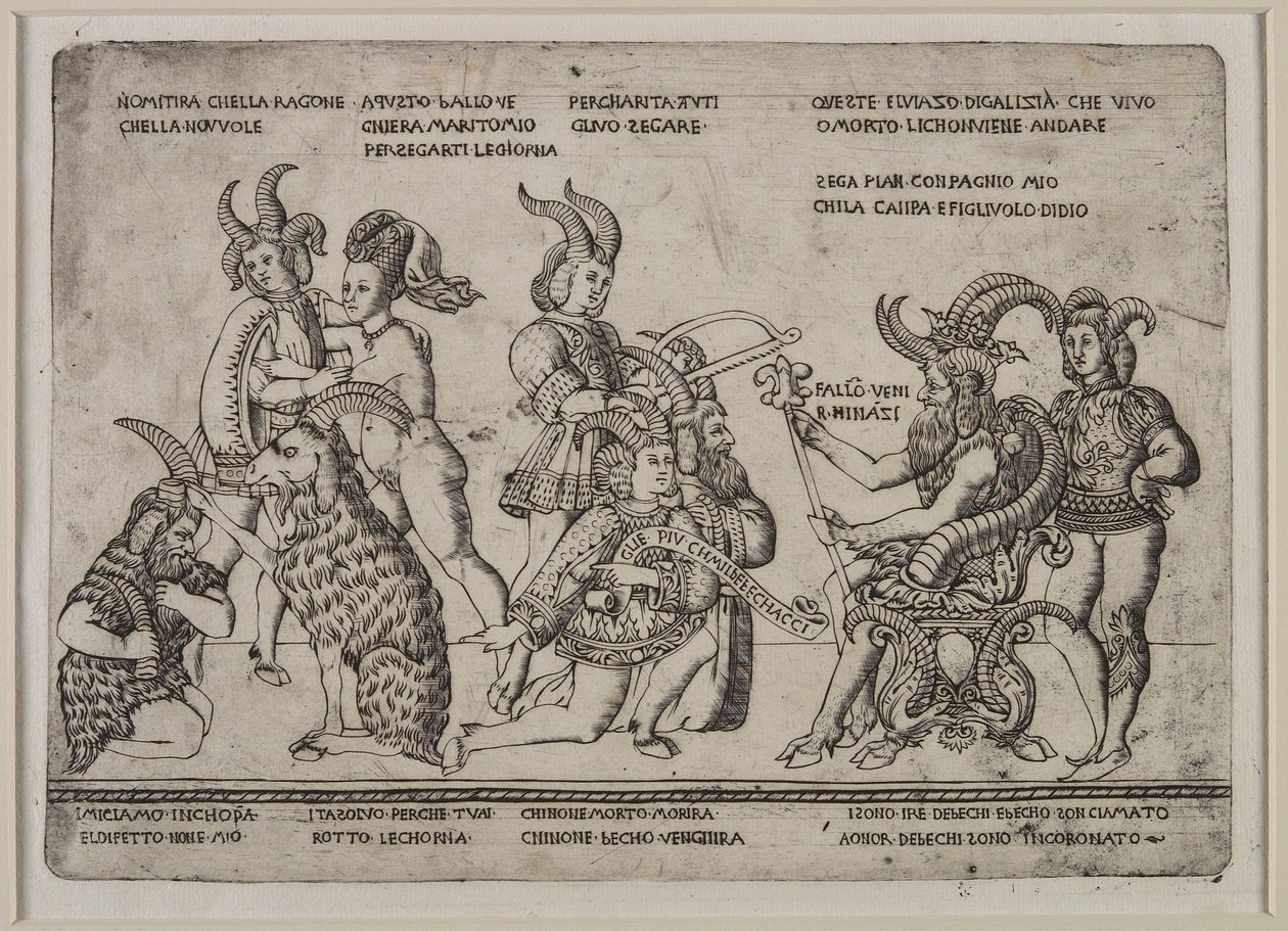 A kecskék királya: Satire on Cuckolds, 1460-64 körül alkotó: Tommaso di Antonio Finiguerra