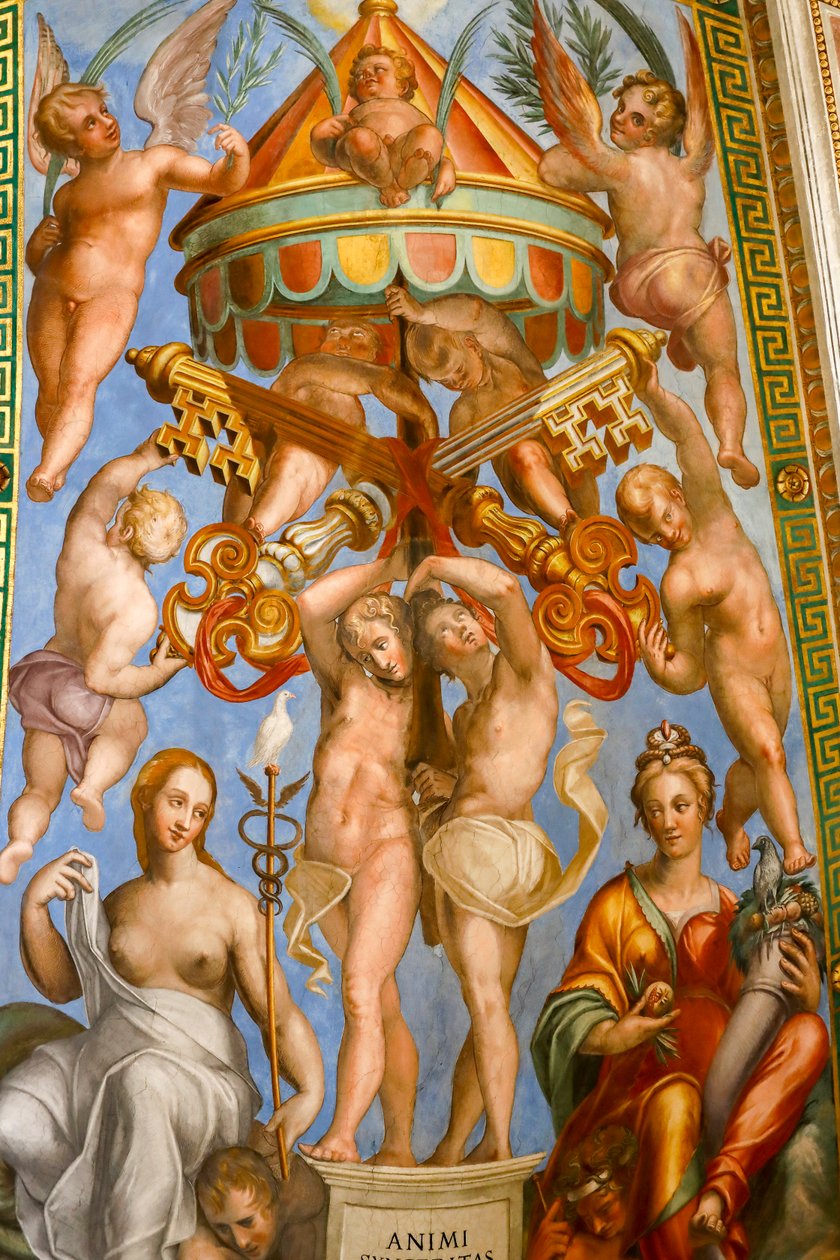 a Konstantin-terem mennyezete, részlet. 1585 (freskó) alkotó: Tommaso Laureti