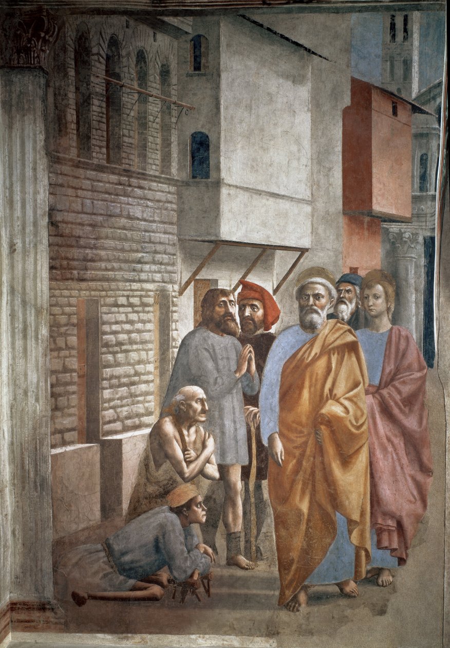 Szent Péter Betegeket gyógyít az árnyékával - Szent Péter árnyéka guerit des malades - Tommaso di ser Giovanni di Mone Cassai dit Masaccio (1401-1428) freskója, 229,8x161,9 cm alkotó: Tommaso Masaccio