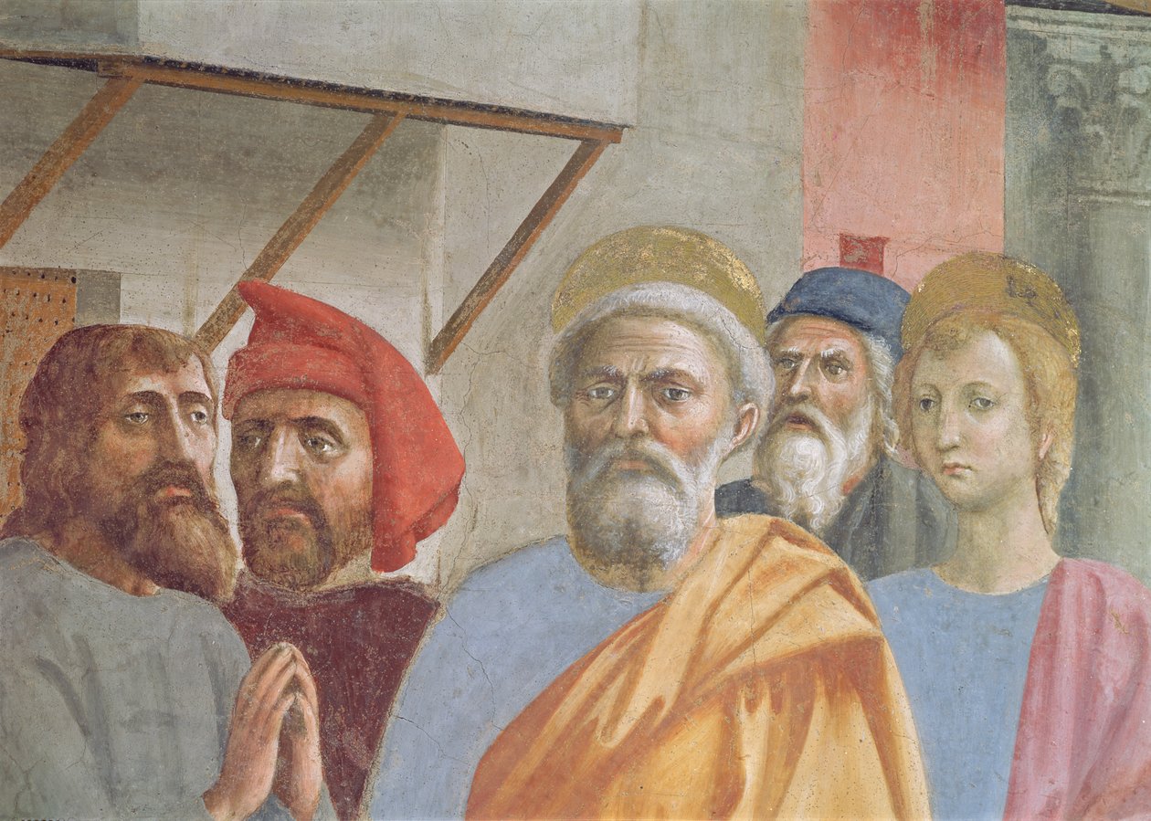 Szent Péter gyógyító árnyékával: Szent Péter részlete, 1427 körüli freskó alkotó: Tommaso Masaccio