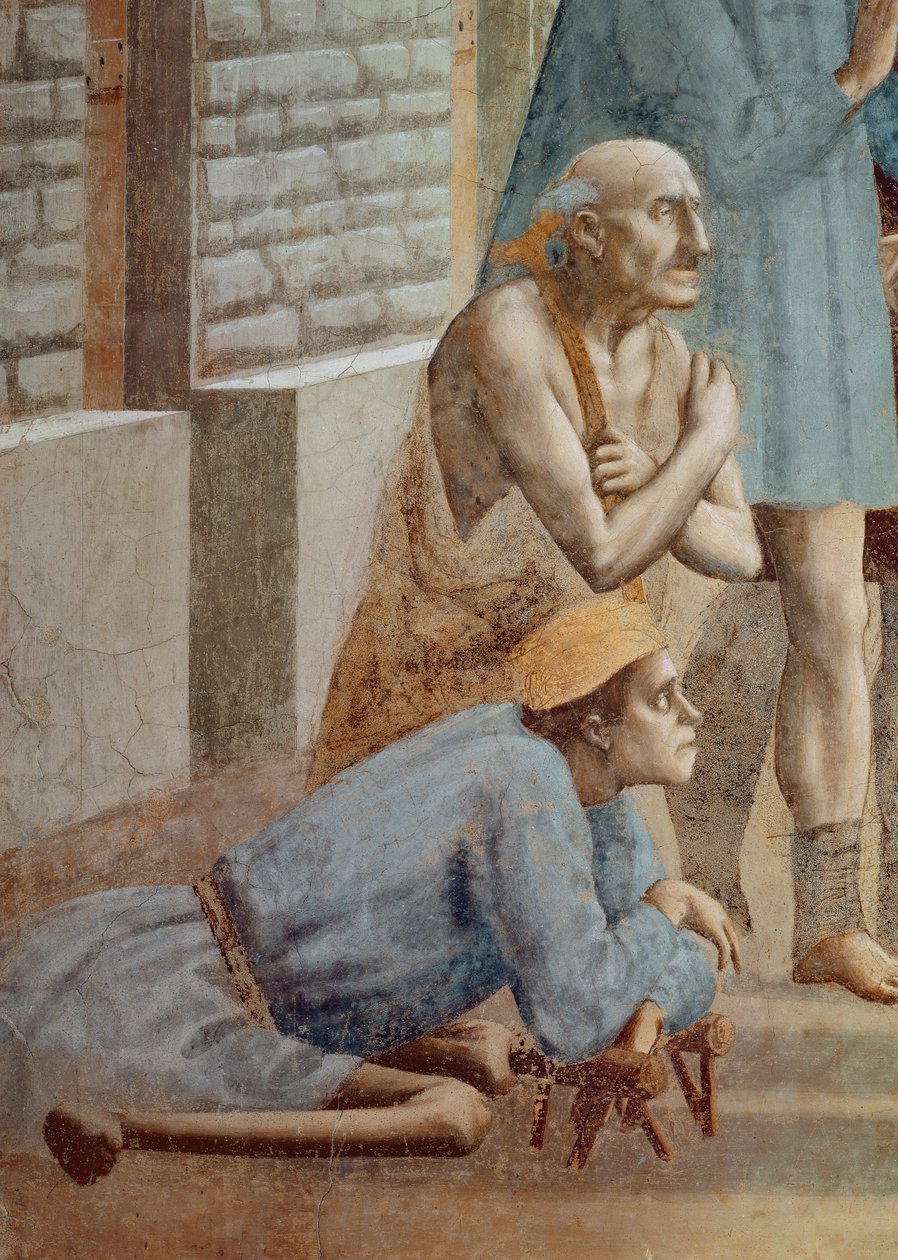 Szent Péter gyógyító árnyékával a nyomorék részlete, 1427 körül lásd még 60321 és 63310 freskó alkotó: Tommaso Masaccio