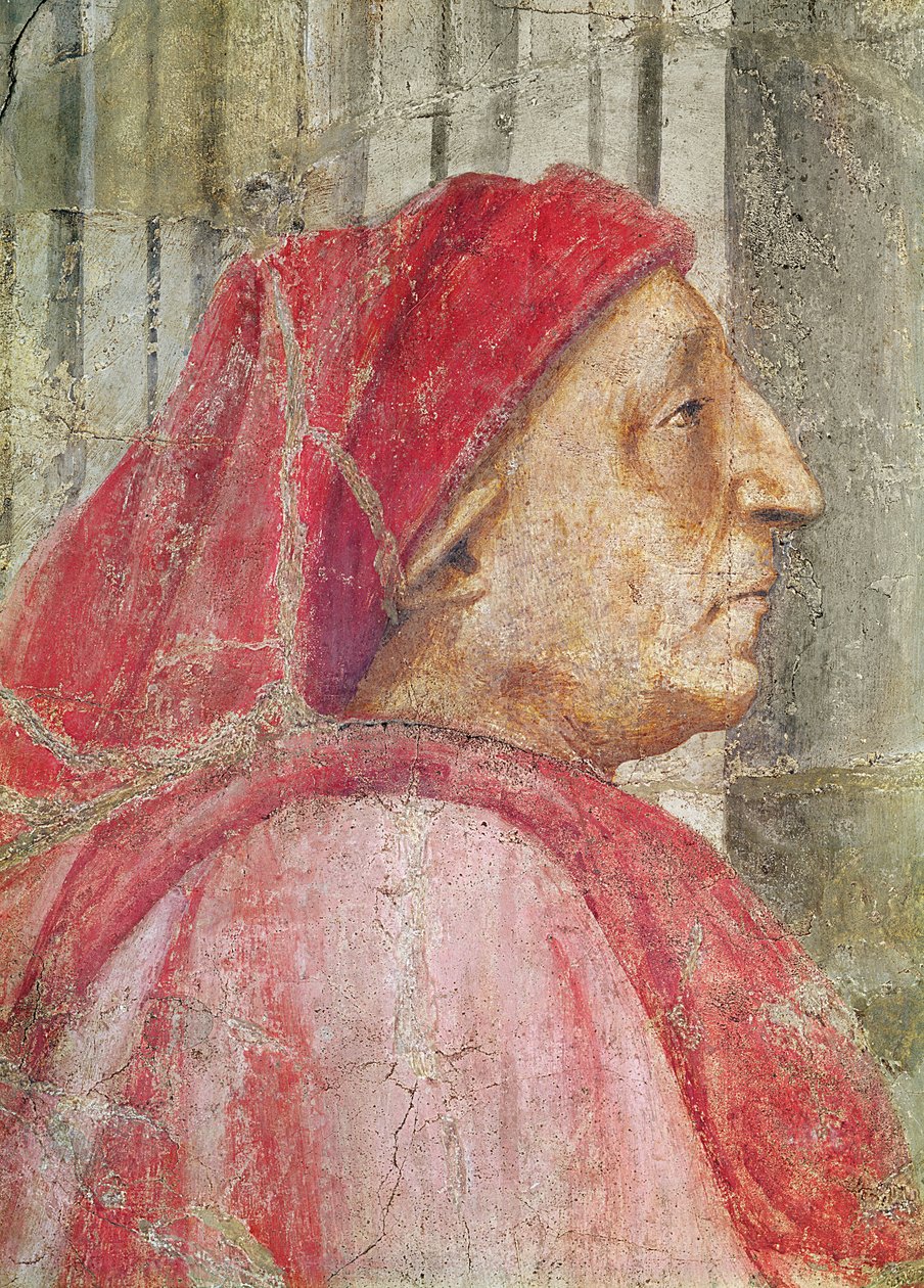 A Szentháromság, a férfi adományozó fejének részlete, 1427-28 freskórészlet 173689-ből alkotó: Tommaso Masaccio