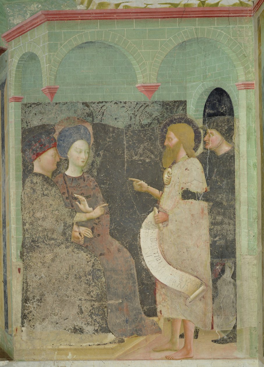 Keresztelő János szidja Heródest és Heródiást házasságtörésükért, 1435 alkotó: Tommaso Masolino da Panicale