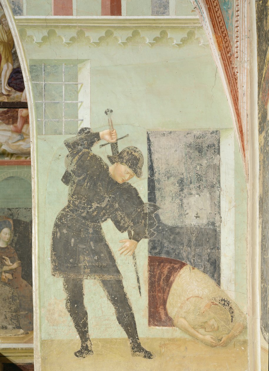 Keresztelő Szent János életciklusa: Keresztelő János lefejezése előtt álló katona alkotó: Tommaso Masolino da Panicale