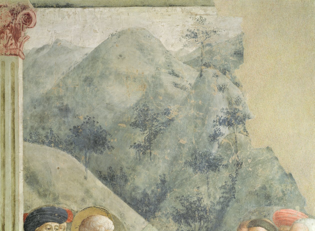 Szent Péter prédikál Jeruzsálemben: 1427 körüli dombos tájkép alkotó: Tommaso Masolino da Panicale