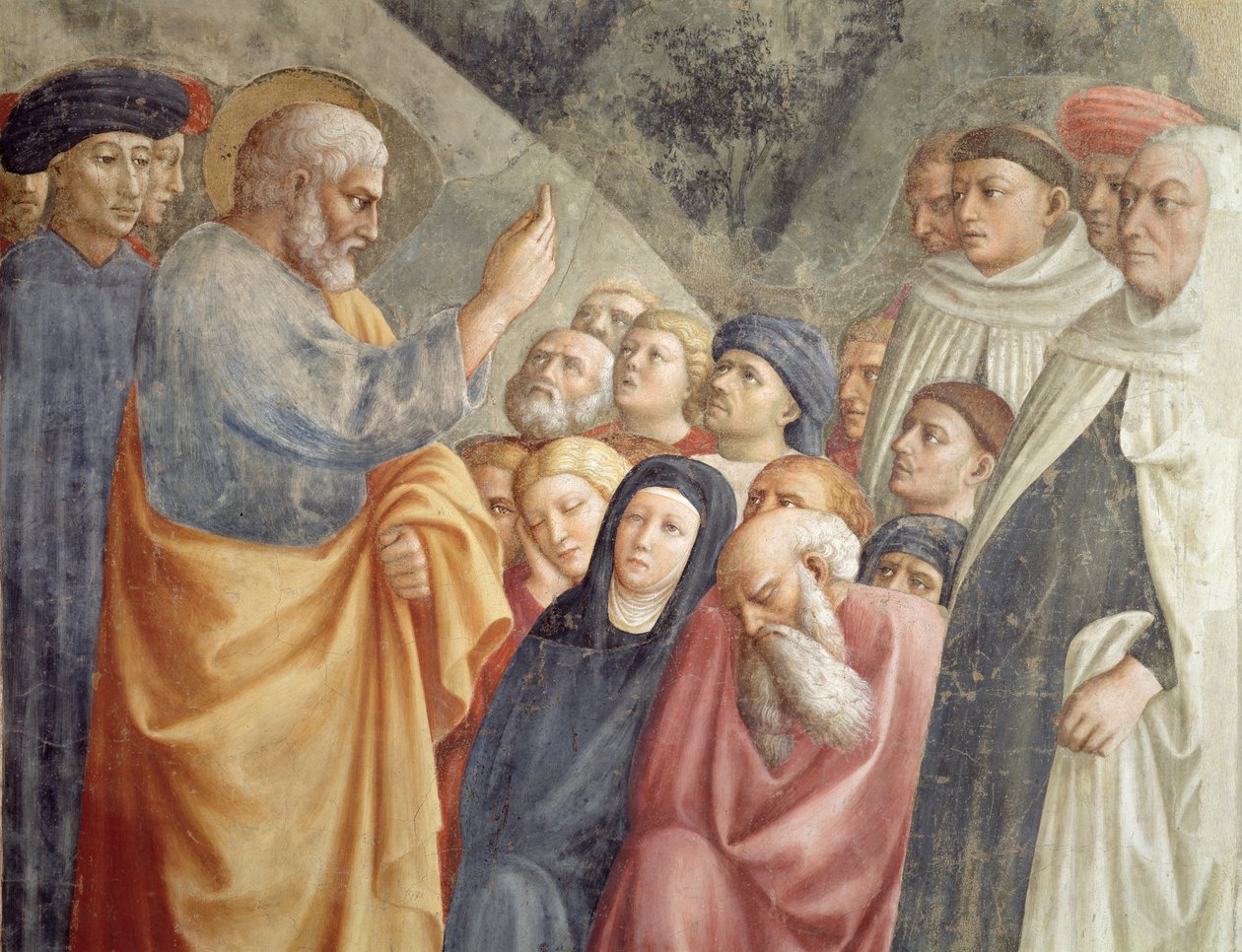 Szent Péter prédikáció Jeruzsálemben 63197 c.1427 freskó részlete alkotó: Tommaso Masolino da Panicale