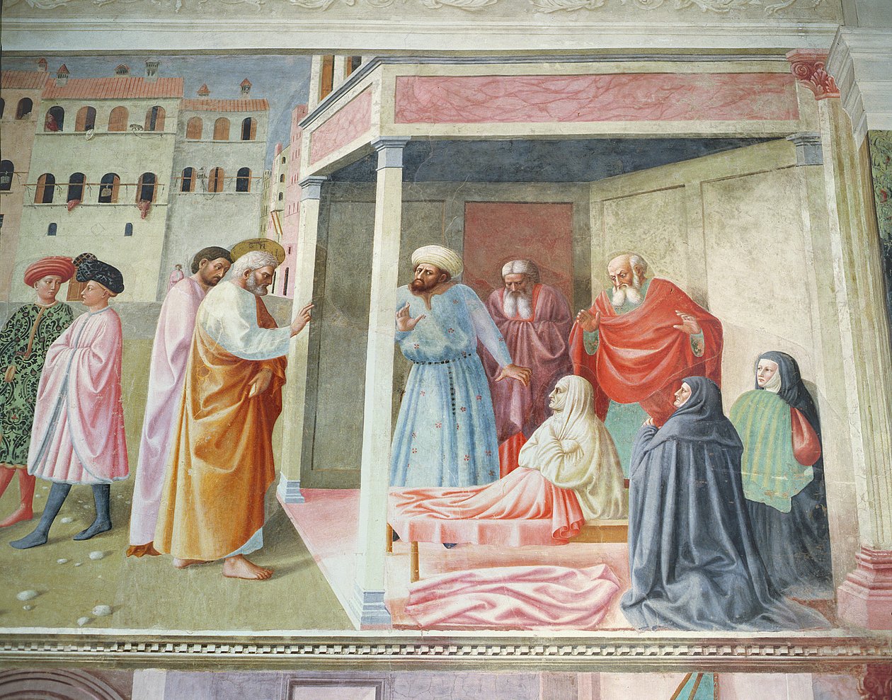 Tabitha feltámadása, 1425-28 körül 57195 freskórészlet alkotó: Tommaso Masolino da Panicale